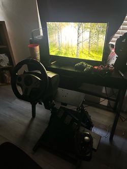 Racing Steering Wheel with Pedals and Stand