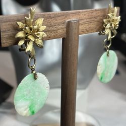 18k Gold Vintage Asian Jade Earrings 