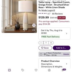 Two-Tone Ceramic Table Lamp - Speckled Cream, Greige Finish - Brushed Silver Base - White Linen Shade