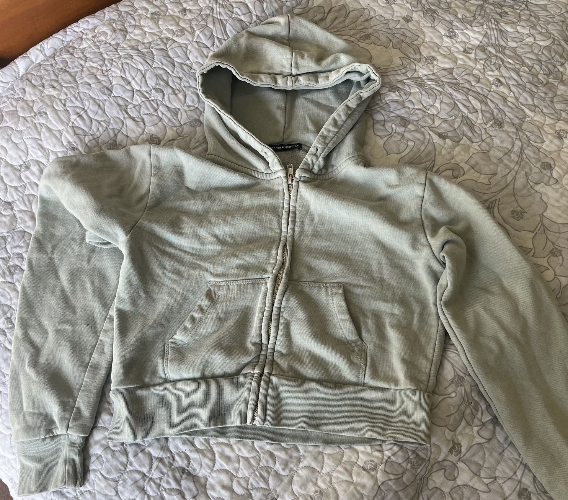 BRANDY MELVILLE Sage Cropped Hoodie Sweatshirt one size