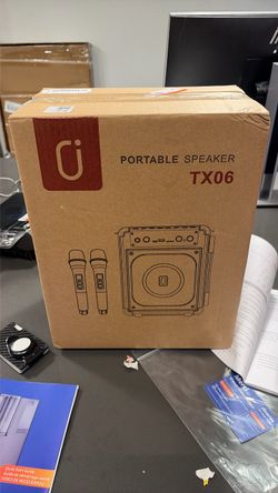 Portable speaker with two microphones