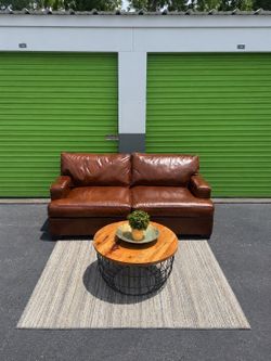 Pottery Barn Brown Top Grain Leather Loveseat Sofa Couch
