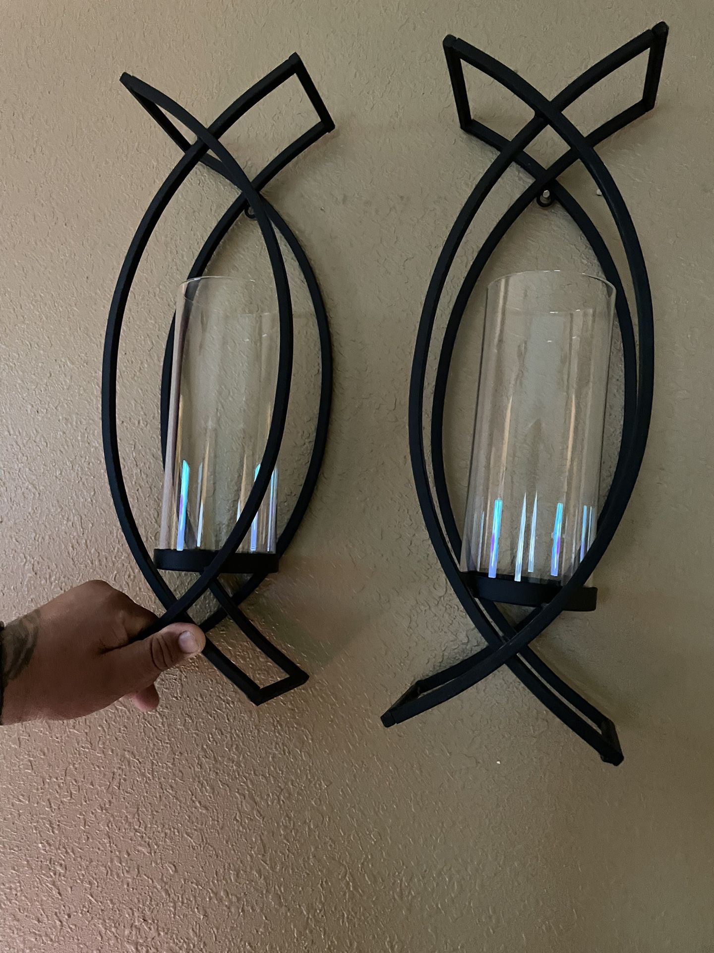 Two Metal Black Wall Candle Holders