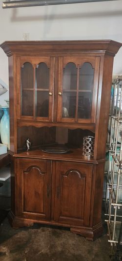 Wood Corner Cabinet with Glass Doors