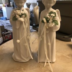 Pair Of Angel Porcelain Figurines 10”