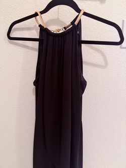 Black Halter Dress with Gold Chain Neckline