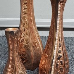 Metal Flower Vase Set of 3 - Rose Gold Finish