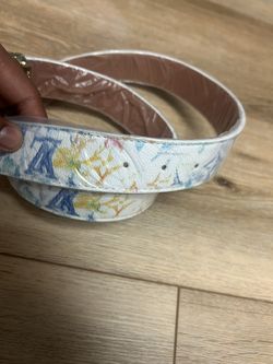 White rainbow graffiti LV belt