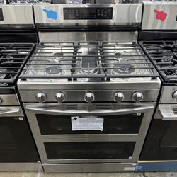 New Open Box Samsung 30 in. 5-Burner Freestanding Smart Double Oven Gas Range in Fingerprint Resistant Stainless Steel with Air Fry