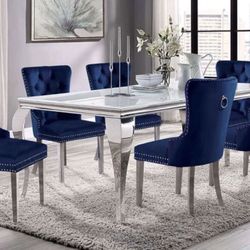 7 Pc White Glass Chrome Dining Table Set Brand New In Box