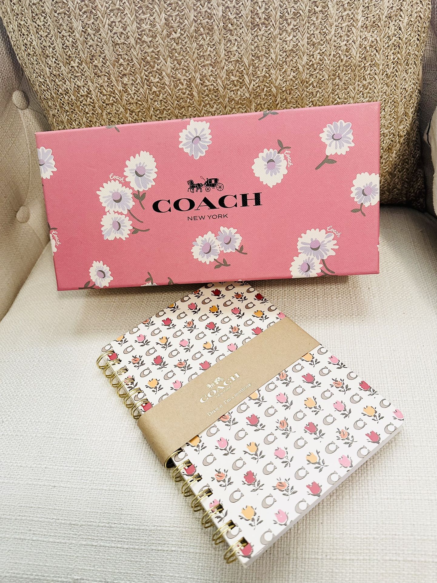 Coach Pink Floral Cosmetic Bag Set + Notebook – Brand New ($108 Value)