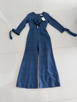 ALEXIS XS Blue LINEN Wide-Leg Jumpsuit with Tie Sleeves