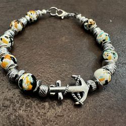 Anchor Charm Beaded Bracelet - Silver and Multicolor 