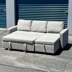 Gray Sectional Couch Sofa Pullout Bed Storage Chaise Sillones Furniture🌟 Free Delivery! 🚚💨