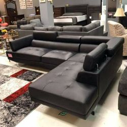 Antares Black Modern Sectional
SOFA    106X31X28-33"H21
CHAISE   77X31X28-33"H21