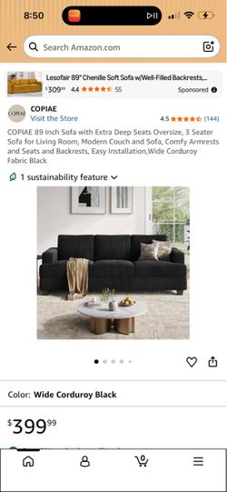 COPIAE 89 Inch Sofa with Extra Deep Seats Oversize, 3 Seater Sofa