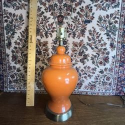 Orange Ceramic Lamp In The Shape Of A Ginger Jar