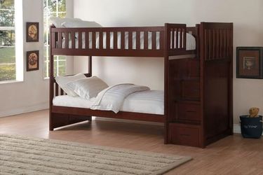 Rowe Cherry Twin/Twin Reversible Step Storage Bunk Bed | B2013