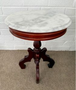 Marble & Mahogany Wood Side Table