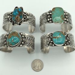 Native American Sterling Silver Turquoise Cuff Bracelets