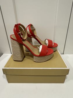 NEW Michael Kors Ashton Platform Block Heel Sandals - Spiced Coral, Size 9