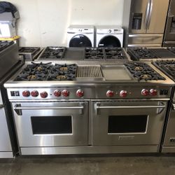 Wolf 60” Stainless Steel Double Oven Gas Range Stove 