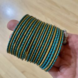 Turquoise blue gold bangles 2.4 kids size