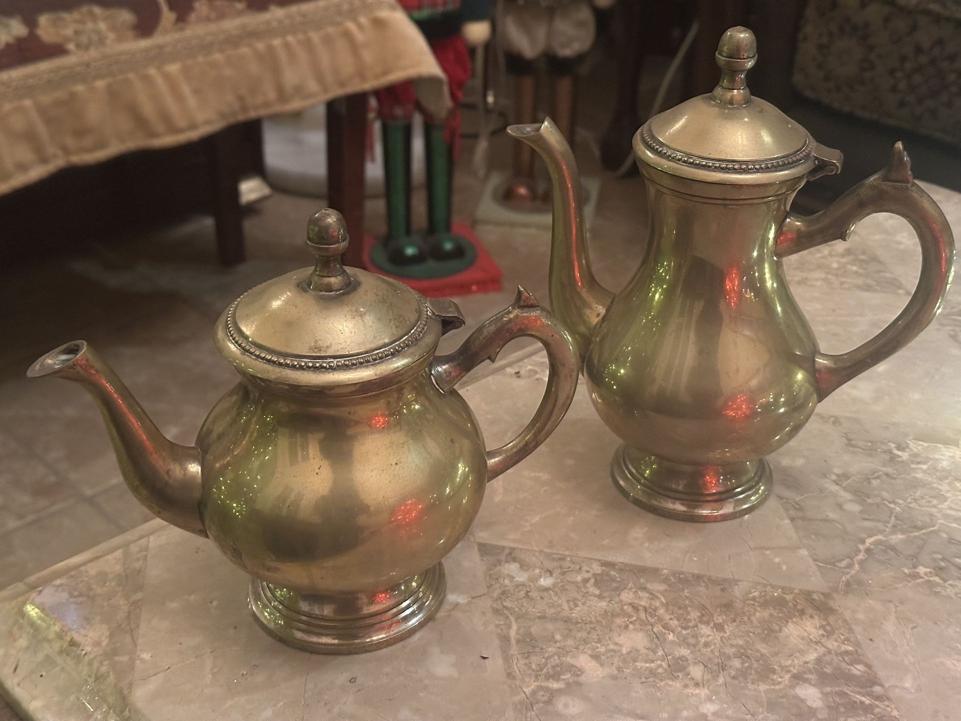 9” & 7” tall Brass Tea Pots