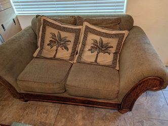 Living room couch and coffee table set with Wicker Trim