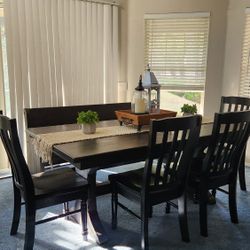 Farmhouse Style Dining Table With Chairs & Bench 