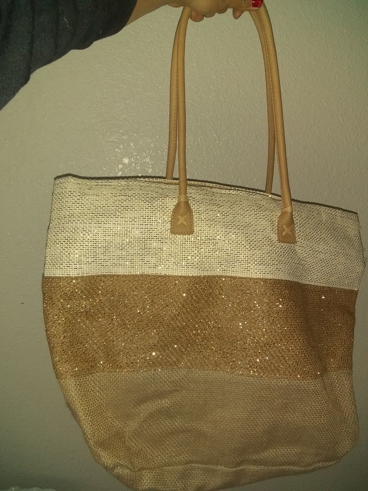 Burlap stripped tote bag $4 FIRM