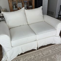 Slipcovered Cream Loveseat
