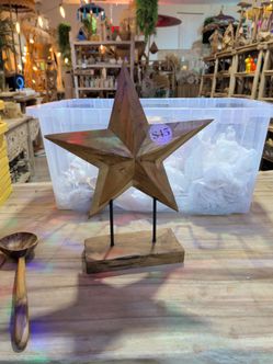 Wooden Star Sculpture on Stand
