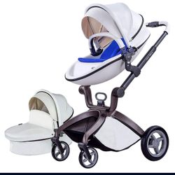 Hot Mom Baby Stroller 360 With bassinet Luxury - White 
