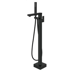 Aolemi Freestanding Bathtub Faucet Floor Mount Tub Filler Single Handle Brass Standing Bathtub Tap with Handheld Spray Swivel Right Angle Spout Matte 