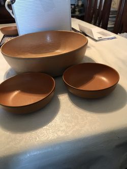 Ellingers Agatized Wood inc. large bowl and 2 small ones