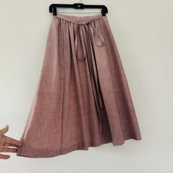 Claude midi pleated skirt size S tie waist flared pink gold lurex vintage party