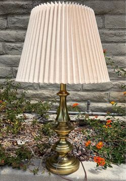 Vintage Stiffel Brass Floor Lamp with Pleated Shade. 27” tall