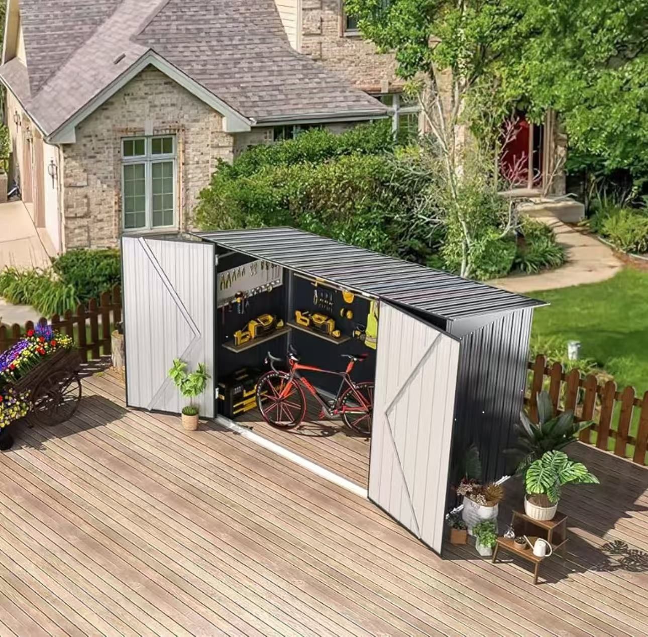 ❤️Storage Shed, 3 x 7 Ft Horizontal Bike Sheds & Outdoor Storage