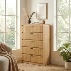 FURSUN Fluted 5 Drawers Dresser for Bedroom, 48" Tall Wooden Modern Dresser with Metal Handle, Curved Profile Design, Storage Organizer for Bedroom, L