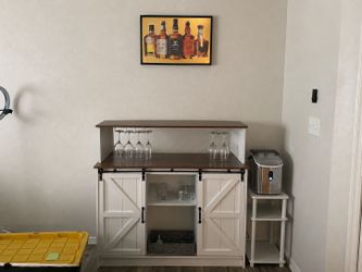Farmhouse Bar Cabinet with Wine Glass Rack