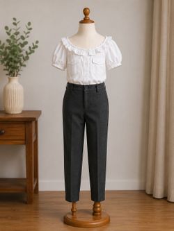 Zara Girls Dark Gray Dress Pants Elastic Back Waist Straight Leg Size 7