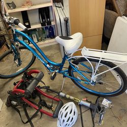 Townie woman’s bicycle plus car carrier.