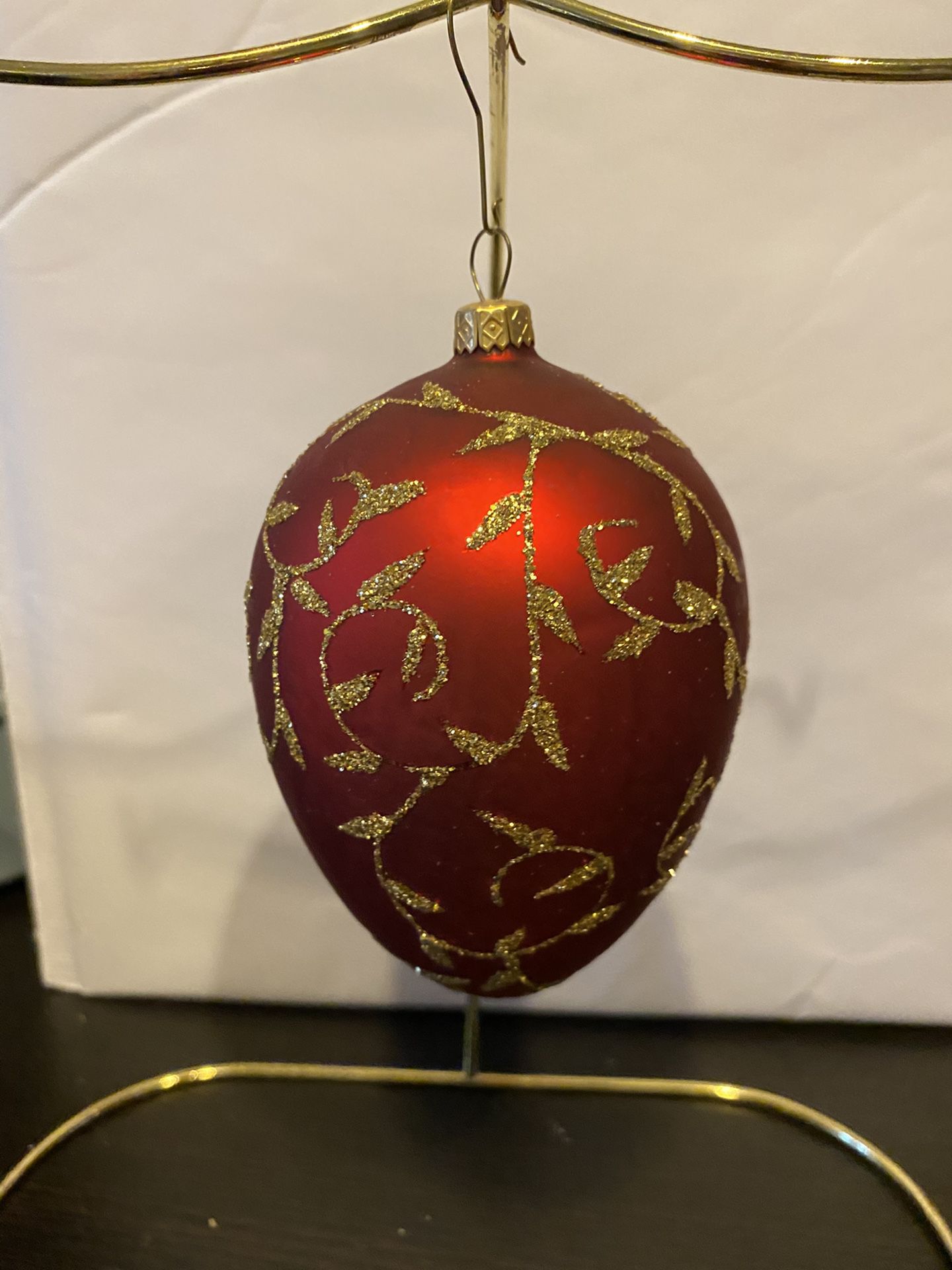 Red and Gold Glitter Egg Shaped Ornament