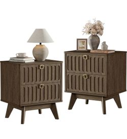 Set of 2 with Drawers, 21" Wide Modern Bedside Tables for Bedroom, Stable Nightstands with Storage, coffee oak
