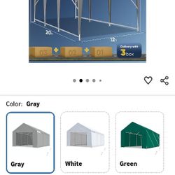 OUTDOOR 10x20 ft Heavy Duty Carport, Portable Car Canopy, Garage Tent, Boat Shelter with Reinforced Triangular Beams and Ground Bar, Gray
