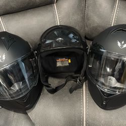 2 Black Motorcycle Helmets