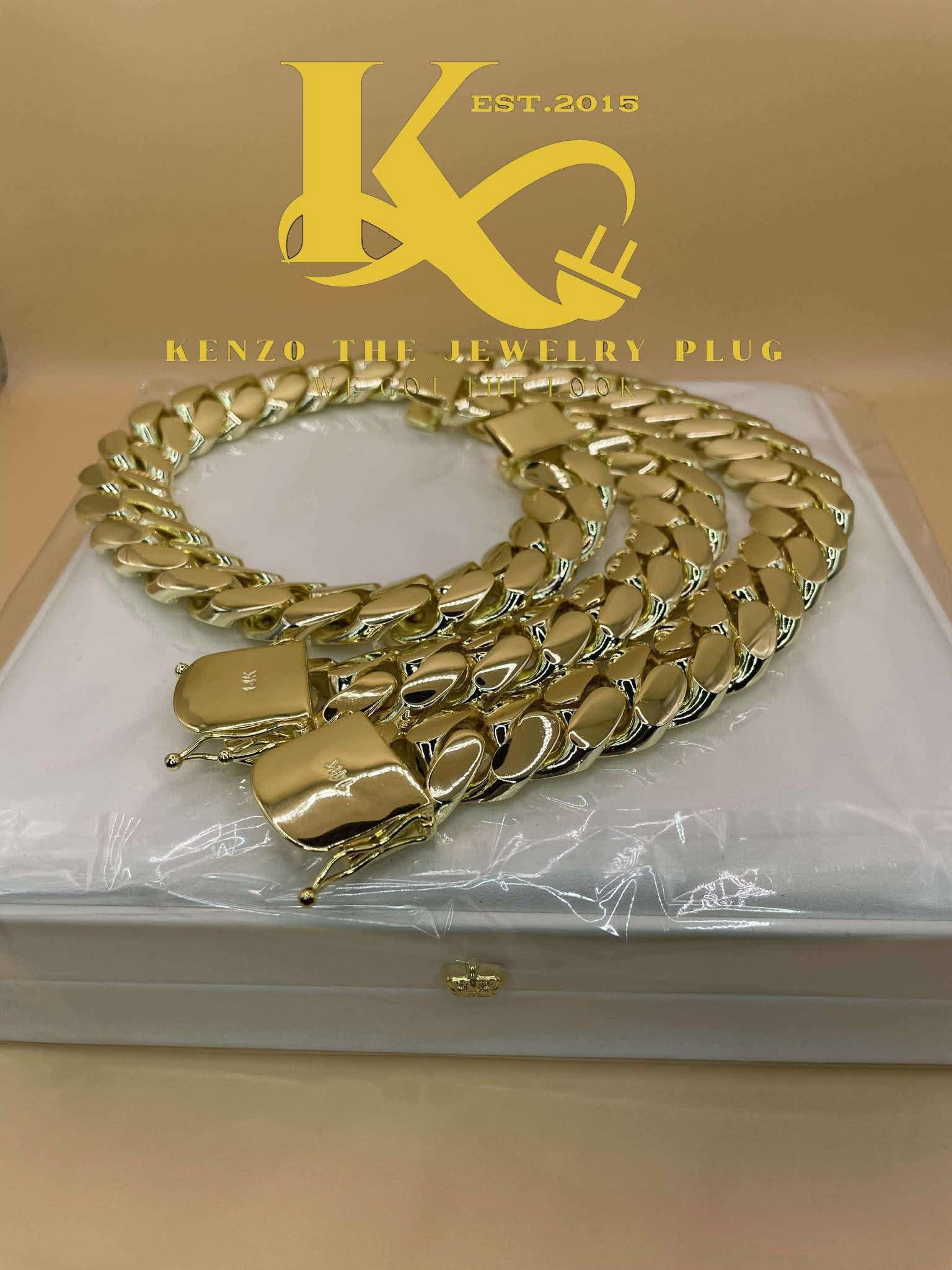 Miami Cuban Link & Bracelet big lock set, huge 22mm handmade 14k real Gold Plated 7x