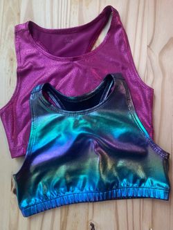 Two Justice Rainbow And Hot Pink Racerback Sports Bra Size M 10