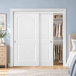 72” x 80” Sliding Closet Doors Raised 2-Panel White Primed Bypass Doors with Hardware Kit